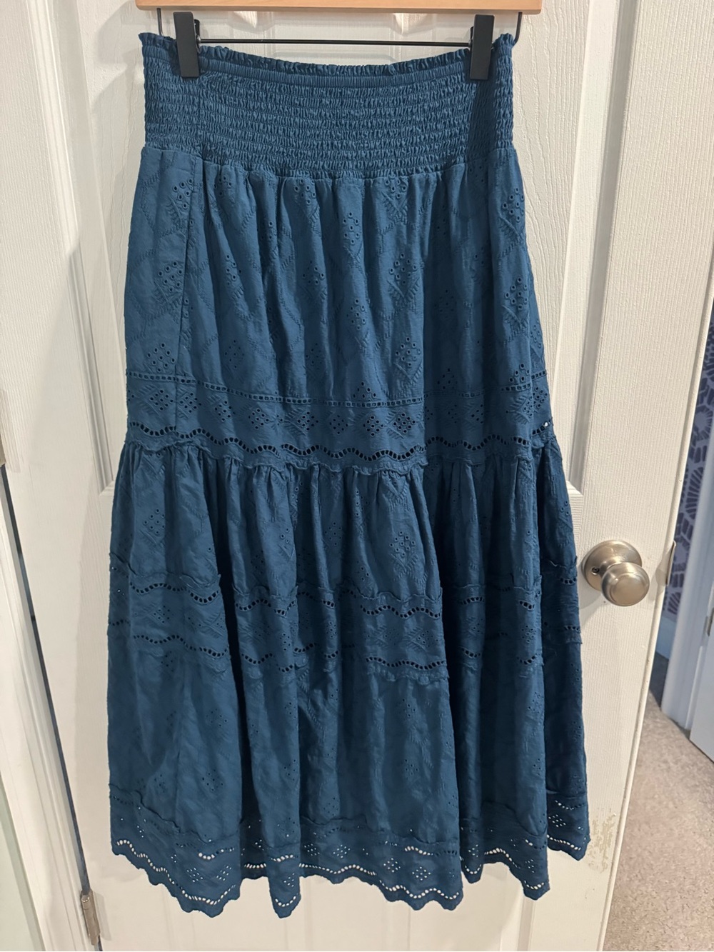 Caballero Tiered Eyelet Midi Skirt in Deep Teal